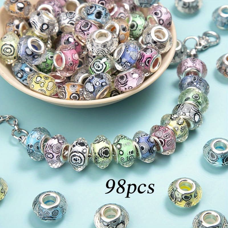 TEMU A Set Of 98 Assorted Colored Transparent Acrylic Beads Featuring Irregular Flower Designs, Each Measuring 9*14mm, With Large Holes Suitable For Removable Spacers In Bracelet Projects