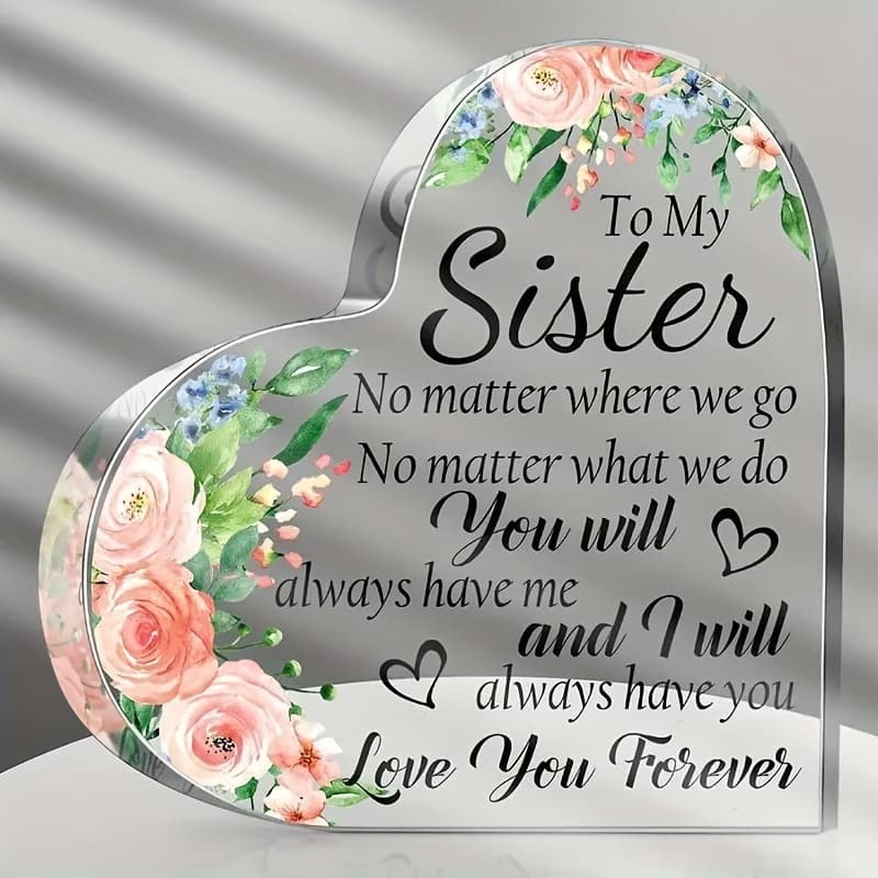 TEMU 2d Flat, Shaped Sunflower Bestie Sister Plaque Desktop Decor, Acrylic Keepsake For , Women's Birthday Appreciation Gift