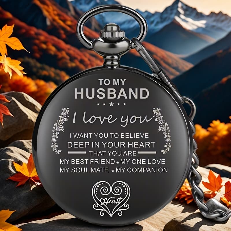 TEMU 1pc Black Quartz Pocket Watch To My Husband, I Love You Fob Chain Clock Anniversary Gifts, To Best Friend