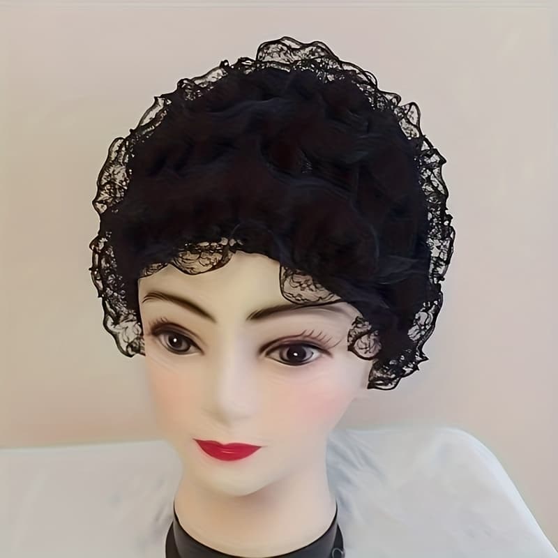 TEMU Thin Style Stretch Lace Full-head Cover Hat For Middle-aged And Elderly, Covers White Hair And Flyaways, Breathable Mom Hat For Home Use