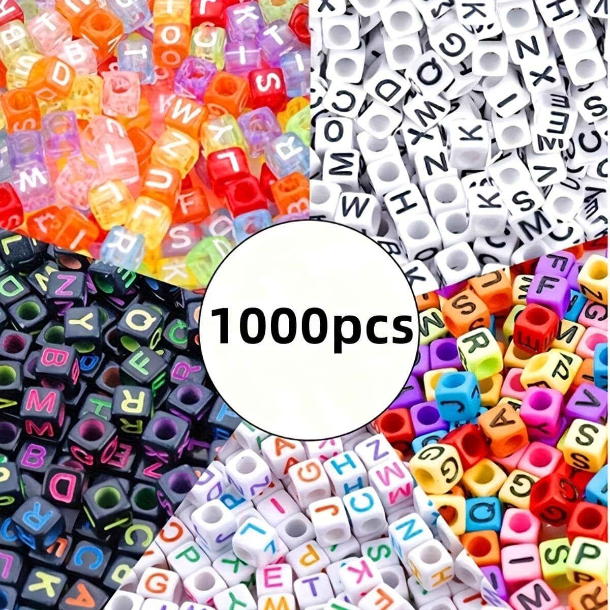 TEMU 1000pcs/5 Colors Vibrant Square Letter Pattern Acrylic Beads For Jewelry Making - Versatile Beading Tools For - Perfect For And Craft Projects Make