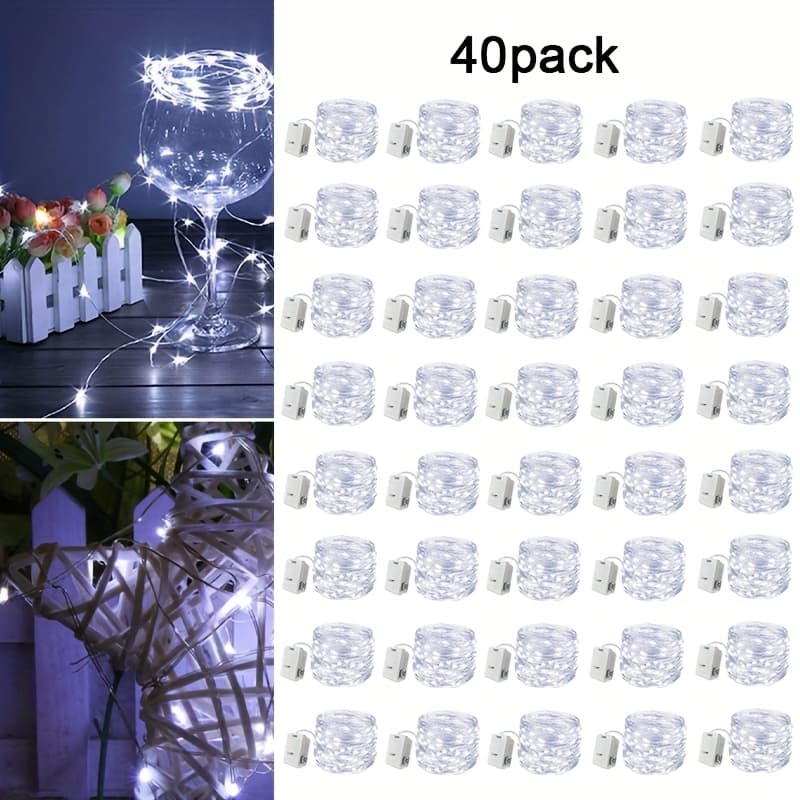 TEMU 40pcs Battery Operated Fairy String Lights 7ft 20 Led Silvery Wire Twinkle Firefly Lights, 8 Colors For Bedroom Wedding Party Festival Christmas Decor