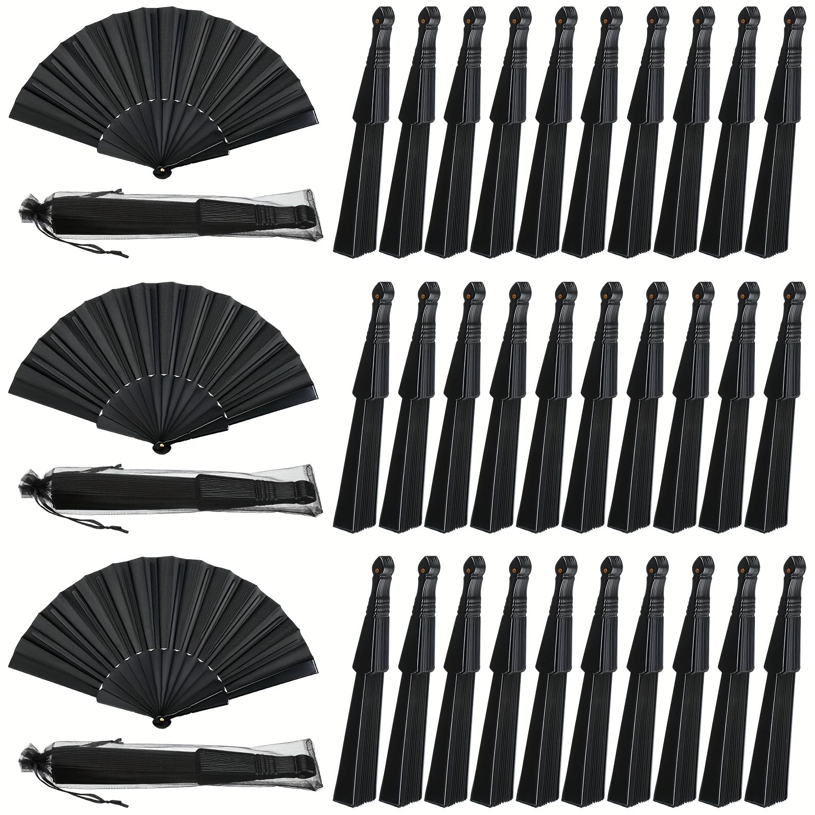 TEMU 80pcs Wedding Folding Hand Fans Bulk Chinese Handheld Foldable Fans With Plastic Ribs For Party, Wedding Gifts, Home Decorative (black)