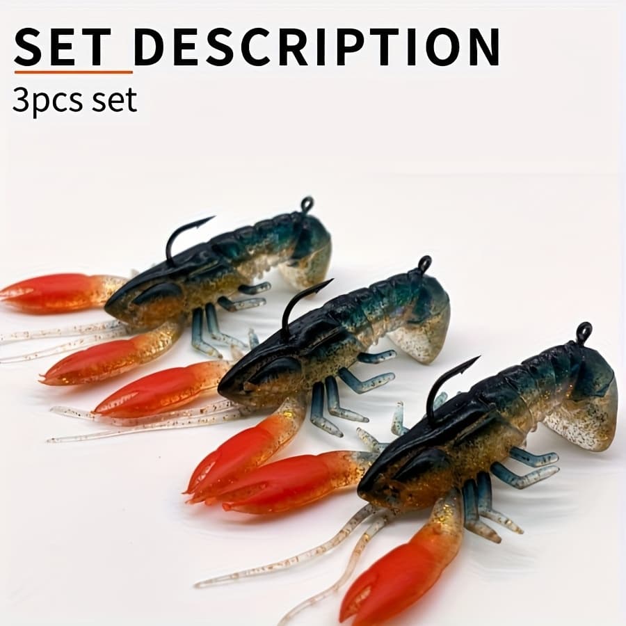 TEMU Set Of 3 Realistic Lobster Soft Baits For Fishing - Weighing 14 Grams And Measuring 8 Centimeters, In Colors With Hooks, Designed To Be Durable And Lifelike