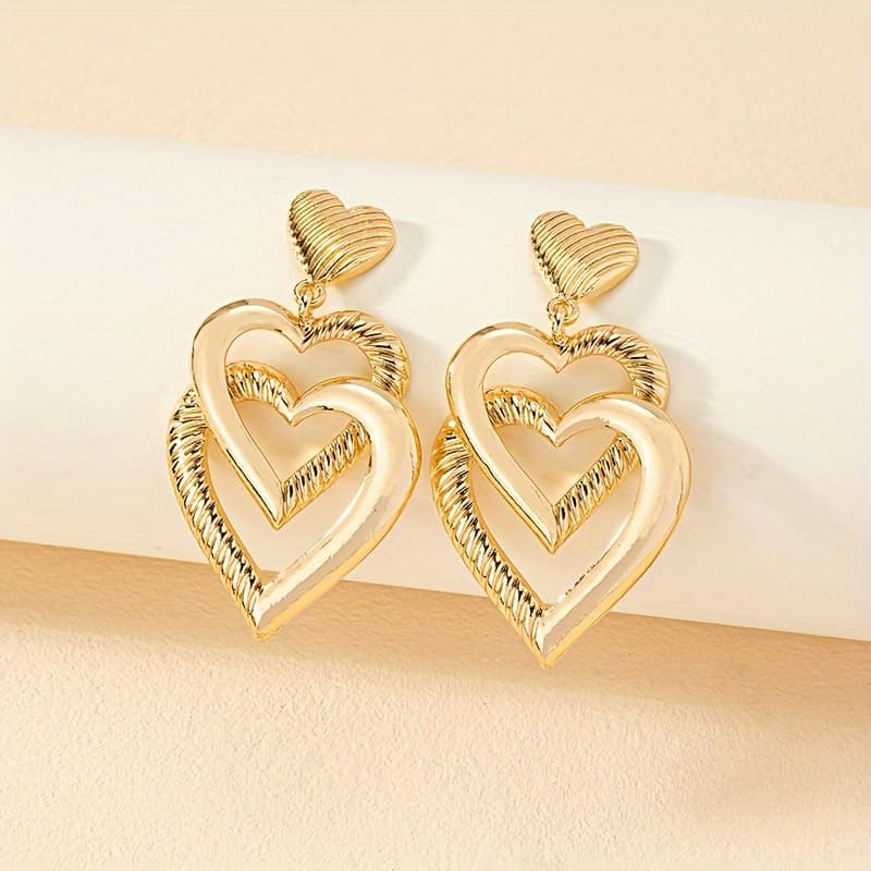 TEMU Women's French Vintage Valentine's Day Earrings - Cute & Unique Metal Studs, Romantic Gift Suitable For Parties, Wear, French Style