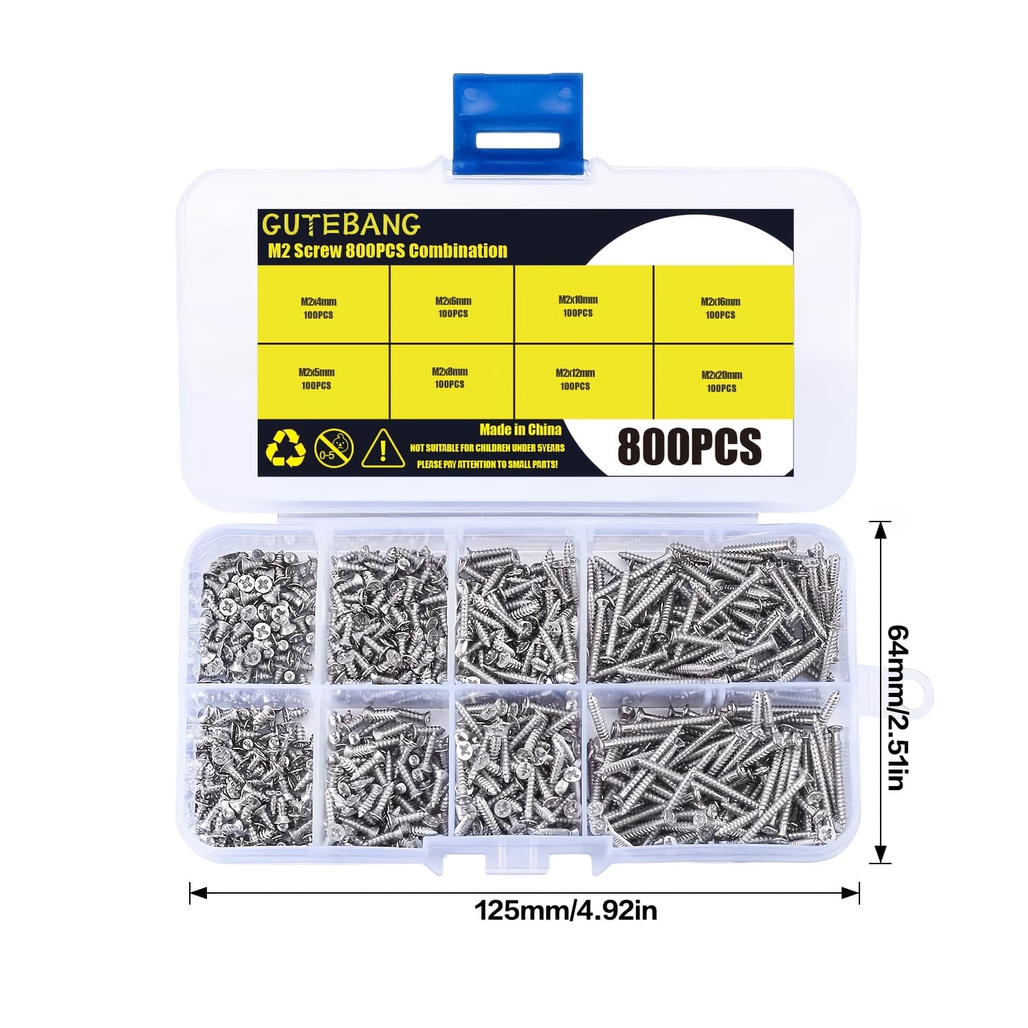 TEMU 800 Pcs M2 Self Tapping Screws, Small Drive Head Self Tapping Woodworking Fastener Screws, Carbon Steel Self Drilling Screws Assortment Kit, 4/5/6/8/10/12/16/20mm