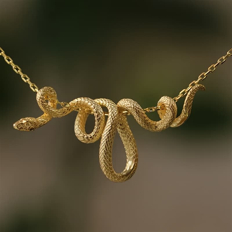TEMU Golden Silveryy Snake Pendant Chain Necklace For Men - Punk Hip Hop Style - Copper - For Men - Suitable For Parties, Birthdays - Perfect Gift For Men