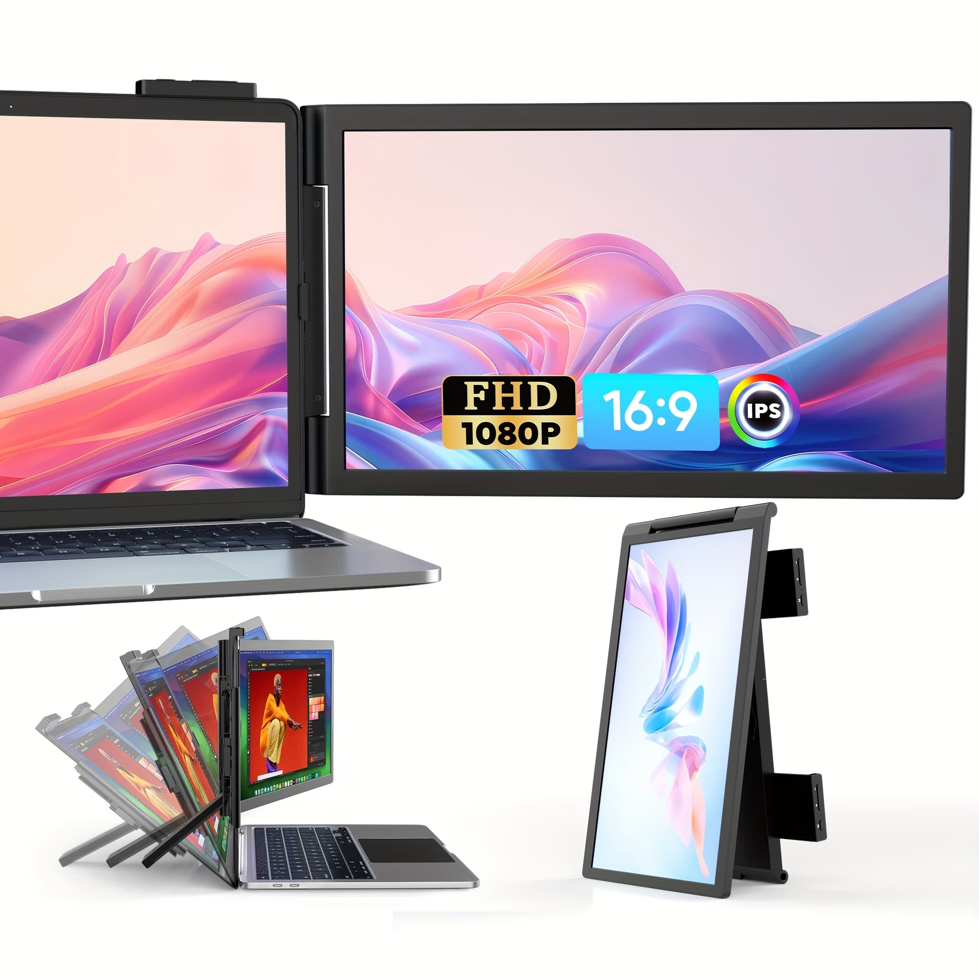 TEMU Portable Usb-c Laptop Screen Extender Monitor With Attached Secondary Display - Ips Fhd 1080p Dual Screen Suitable For Windows/ //switch/ps5, Compatible For 14"-16" Laptops