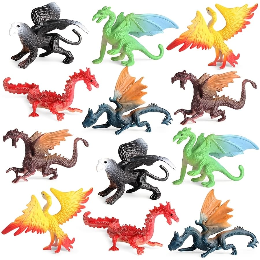 TEMU 12pcs Dragon Figures - Ancient Flying Large Dragon Figurines, Mythical Action Figure, Birthday Gifts Plastic Flying Dragon Figurines For Cake Decorations Hand Painted