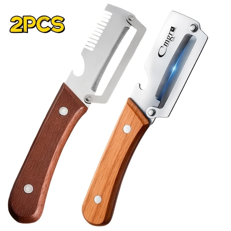 TEMU 2pcs Vegetable Grater & With Ultra- Steel Blade & Bottle Opener, , Durable Kitchen Tool Gifts For / Professional Chefs, Wooden Handle Kitchen Tool For Potatoes, , Zucchini, Papaya & Pumpkin