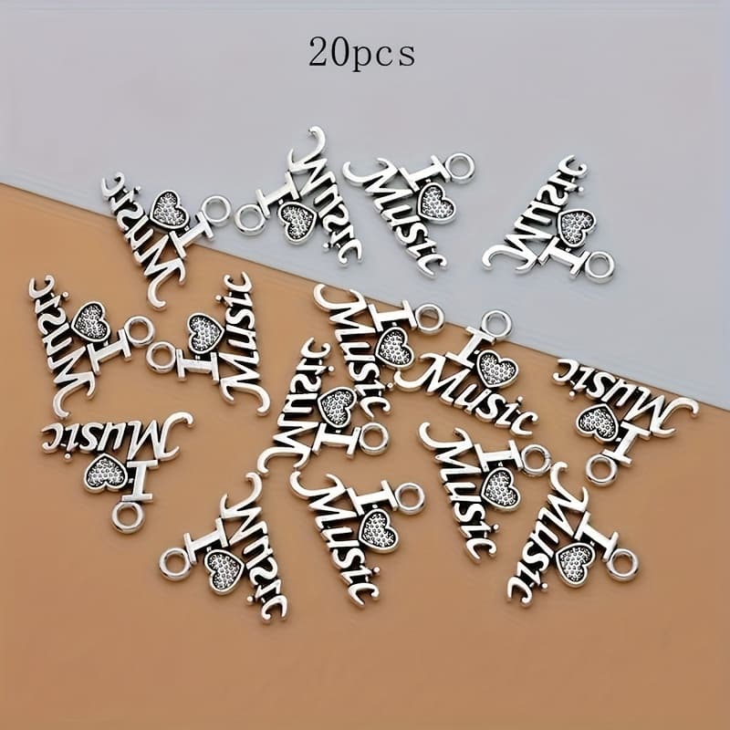 TEMU Set Of 20 Hollow Pendants Featuring '' Design, Made Of Antique Silvery-plated Alloy. Ideal For Small Businesses, Charms Are Perfect For Jewelry Such As Necklaces And Earrings