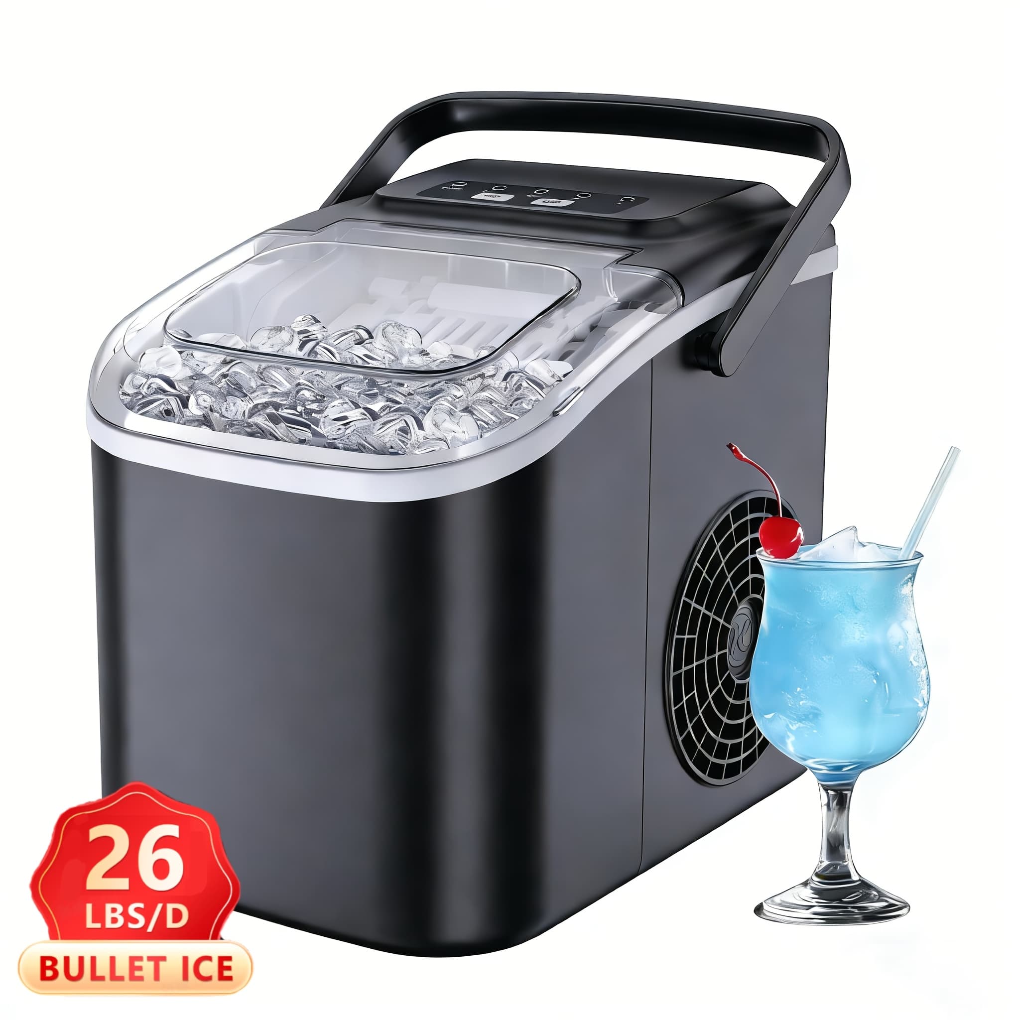 TEMU 26/29lbs Ice Maker, 6-min , Self-cleaning, Portable Countertop Ice Machine With Scoop & Basket, For Home/office/rv/camping