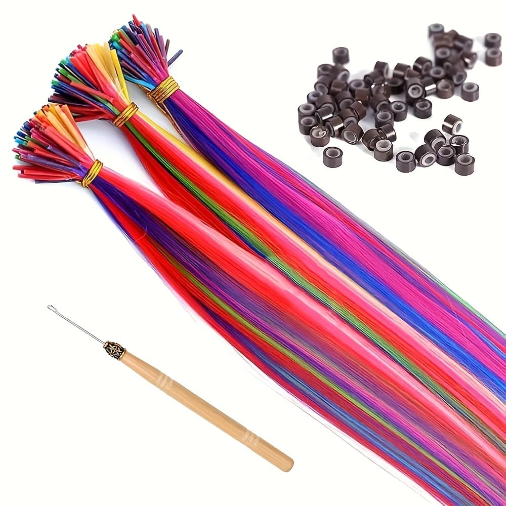 TEMU 50 Strands/set Y2k Colored Straight Hair Extensions, Feather Hair 16 Inch With Hook And Hook Rings, Diy Heat-resistant Colored Synthetic Hair Extensions For Women, Halloween Christmas Party