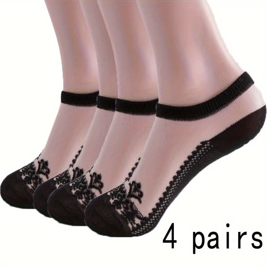 TEMU 4-pack Women's Summer Thin Transparent Breathable Invisible Crew Socks, Soft Comfortable, Stylish And Versatile