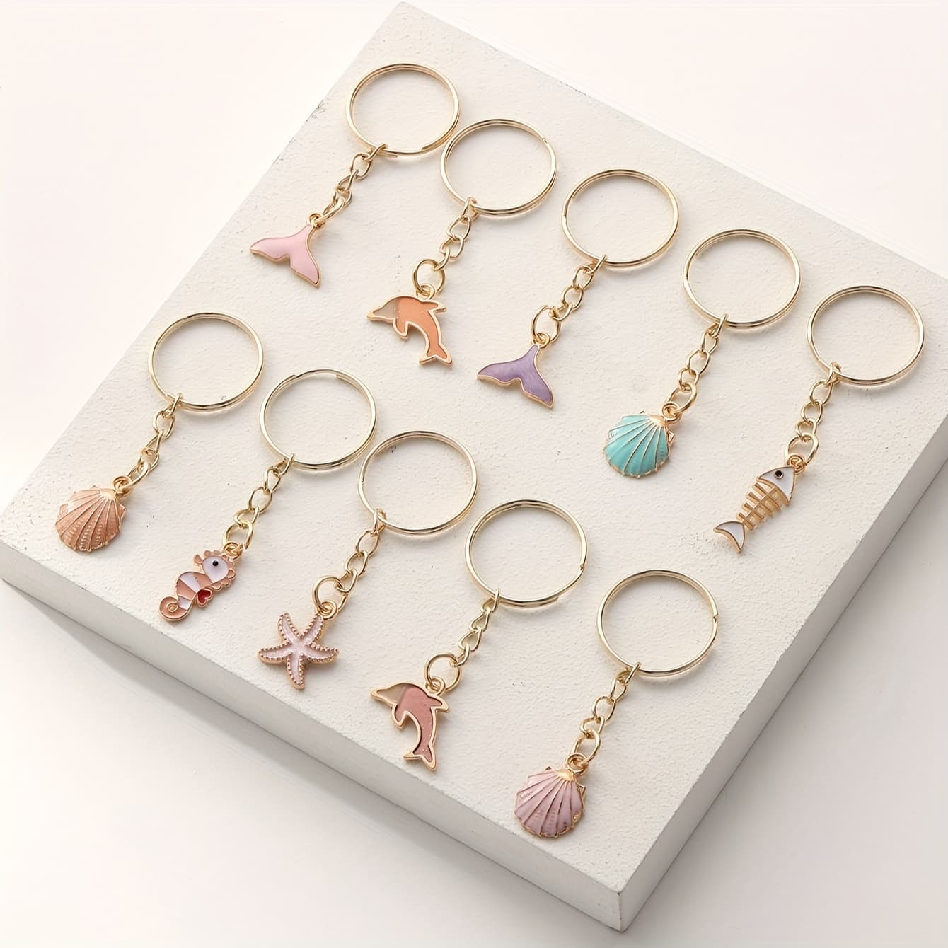 TEMU Cartoon Cute Alloy Drip Oil Shell Seahorse Starfish Fish Tail Keychain For Men And Women Fashion Decoration Party Supplies Gift 10pcs