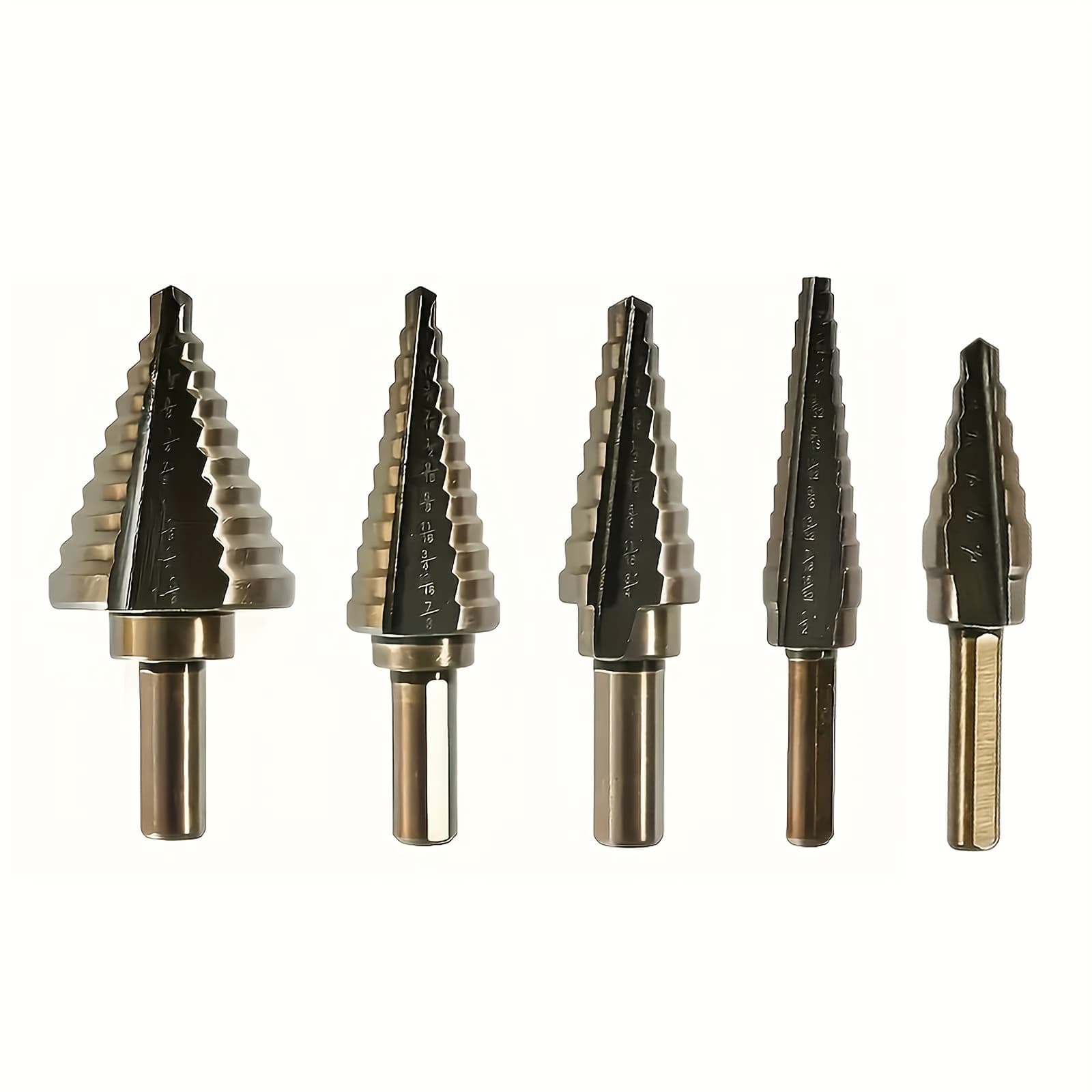 TEMU 5pcs Carbon Steel Step Drill Bit Set - Drill Bits - Holes In Metal/wood/plastic (box Not Included)