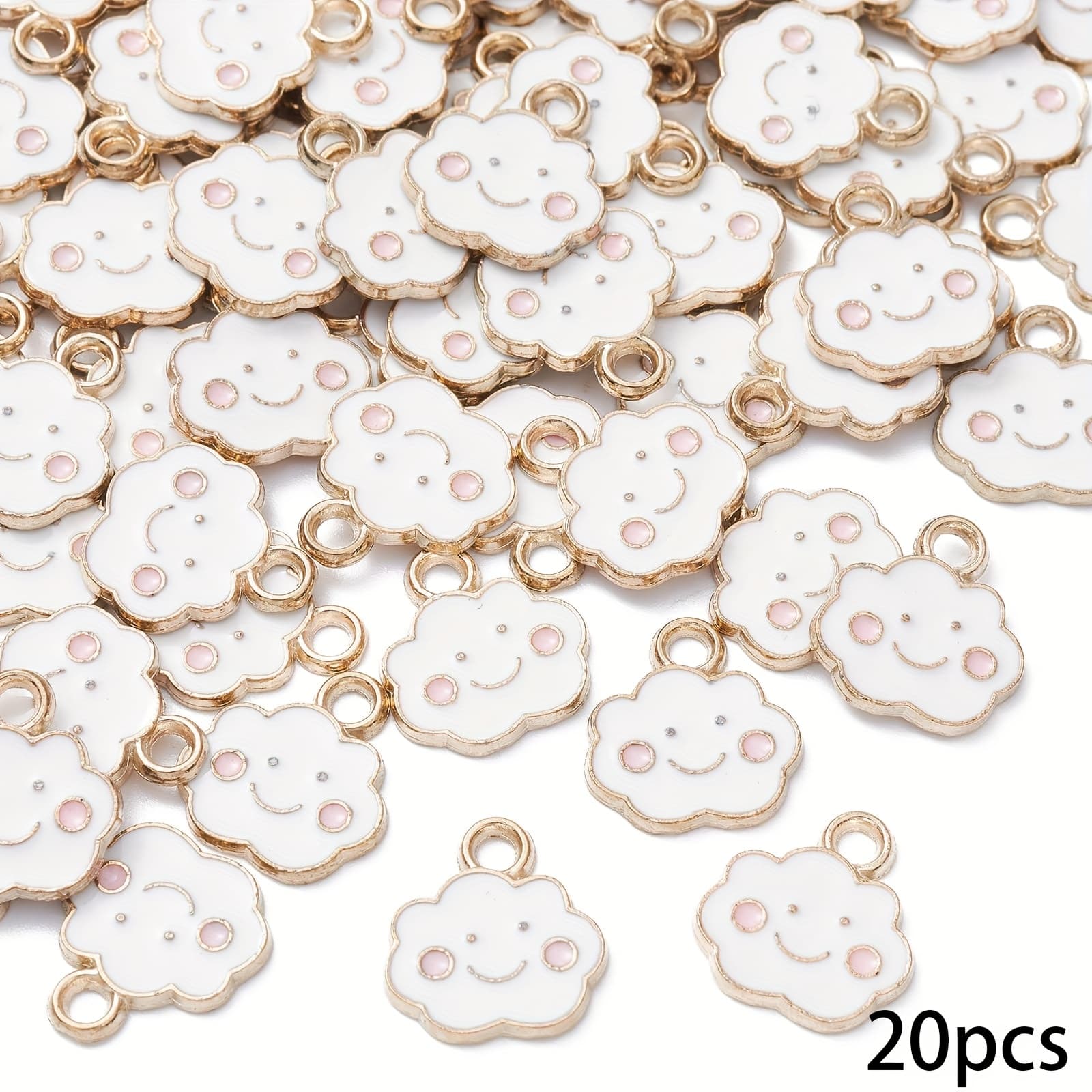 TEMU Set Of 20 White Cloud Charms Featuring Faces, Perfect For Jewelry Like Bracelets And Necklaces With A Weather Theme