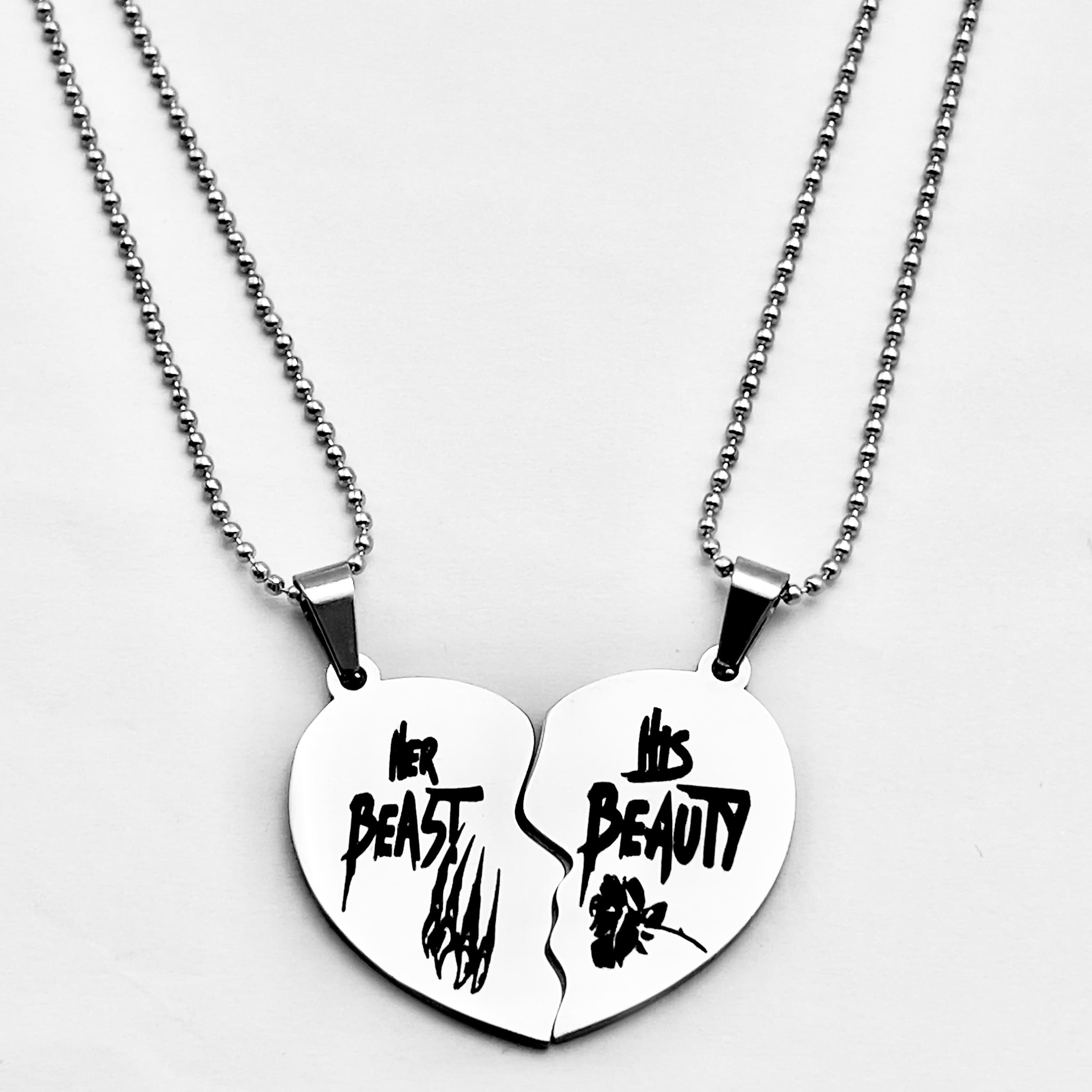 TEMU 2pcs Romantic Couple 201 201 Stainless Steel Necklace, Heart-shaped Puzzle Pendant Necklace, Couple Anniversary Valentine's Gift, Ideal Gift For Her And Him