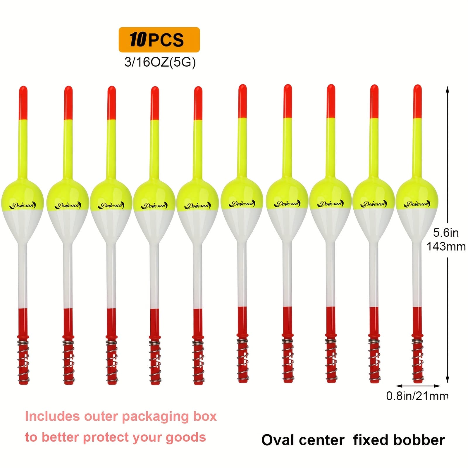 TEMU Dovesun 10pack Fishing Bobbers Fishing Floats And Slip Bobbers For Fishing Balsa Floats Panfish Crappie Fishing Bobbers Fixed Bobber With Balsa Wood Body (5.6/3.2 Inch In Length)