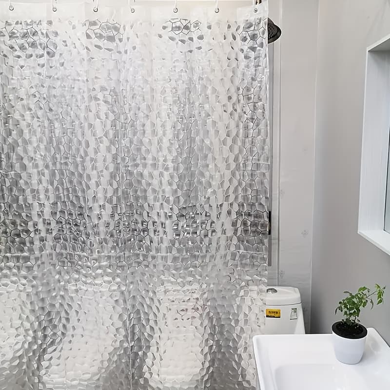 TEMU 3d Geometric Shower Curtain, Translucent Bathroom Partition Curtain. Bathroom Divider With Rust-proof Metal Eyelets And Plastic Hooks, Suitable For Home Bathroom Decoration