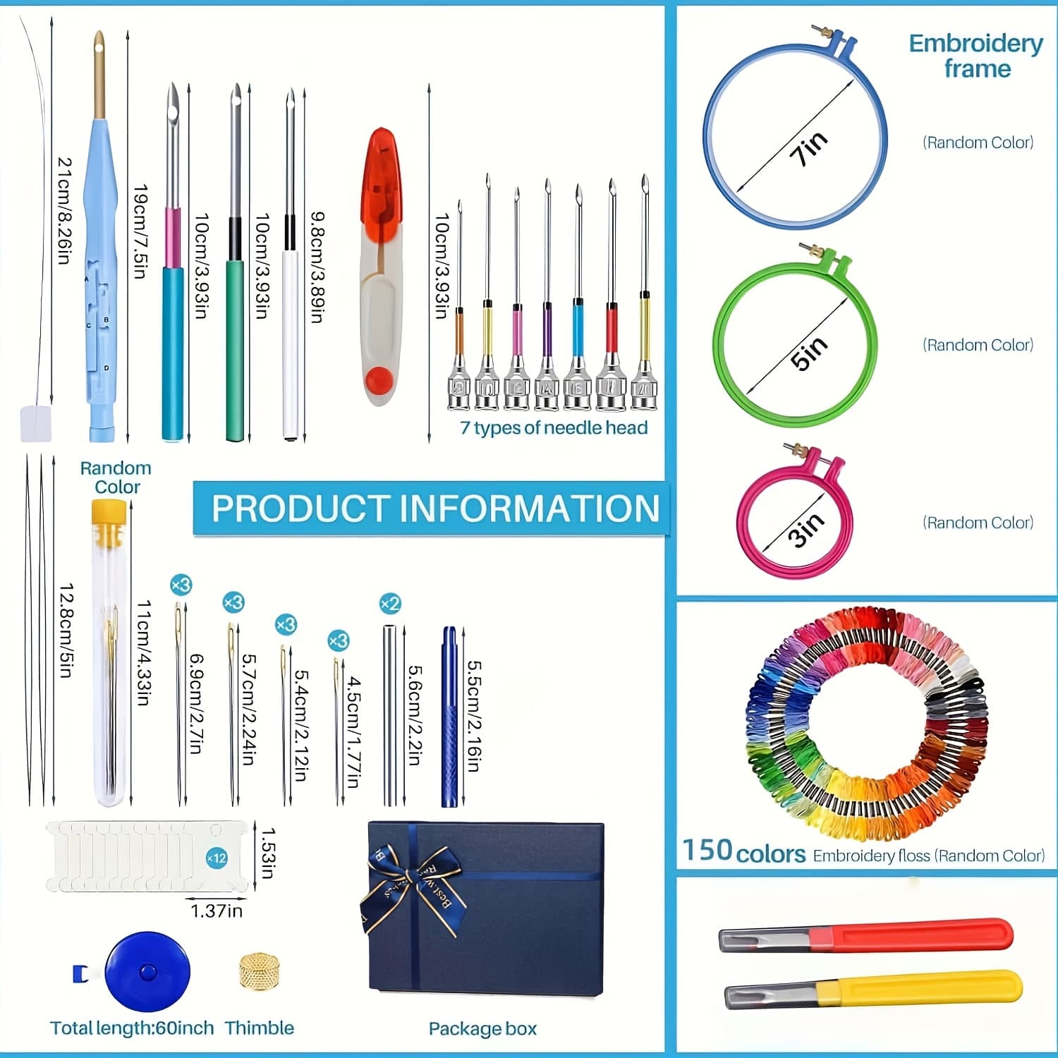 TEMU Punching Needle Embroidery Kit For Beginners With 199tools & 150 Threads Random Color - Rug Making, Cross Kit For Adults, Wall Hanging Gift For Women