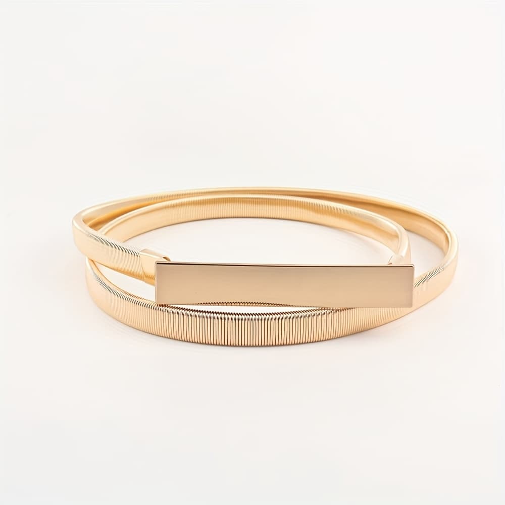TEMU Women's Hot Thin Elastic Adjustable Waist Belt Temperament Dress Pants Clothing Decoration All-match Tummy Control Golden Silvery Matching