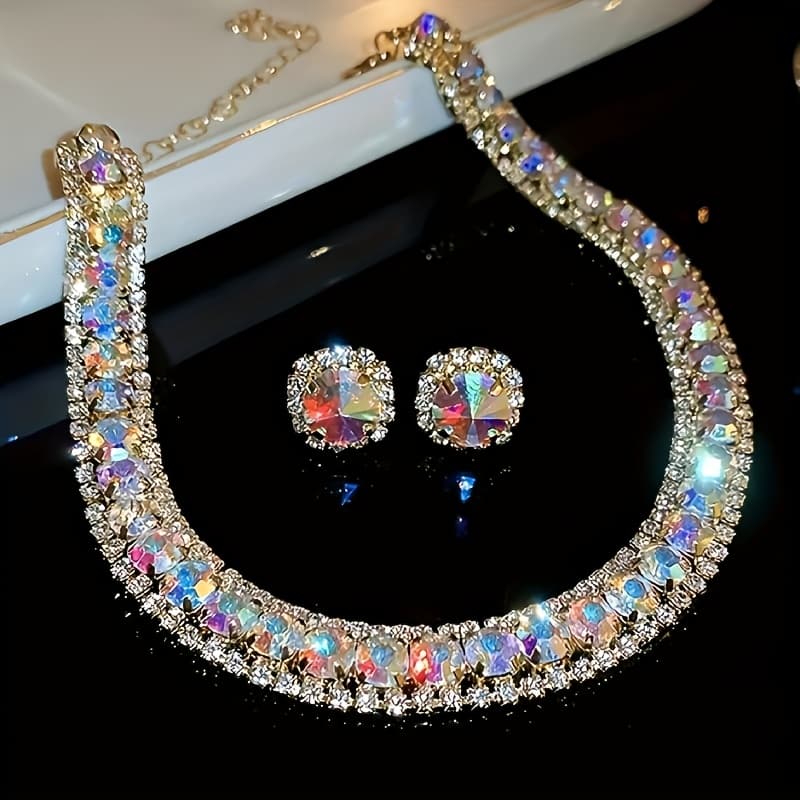 TEMU 1 Set Of Sparkling Earrings And A Necklace Elegant "bling Bling" Style, Suitable For Formal Occasions