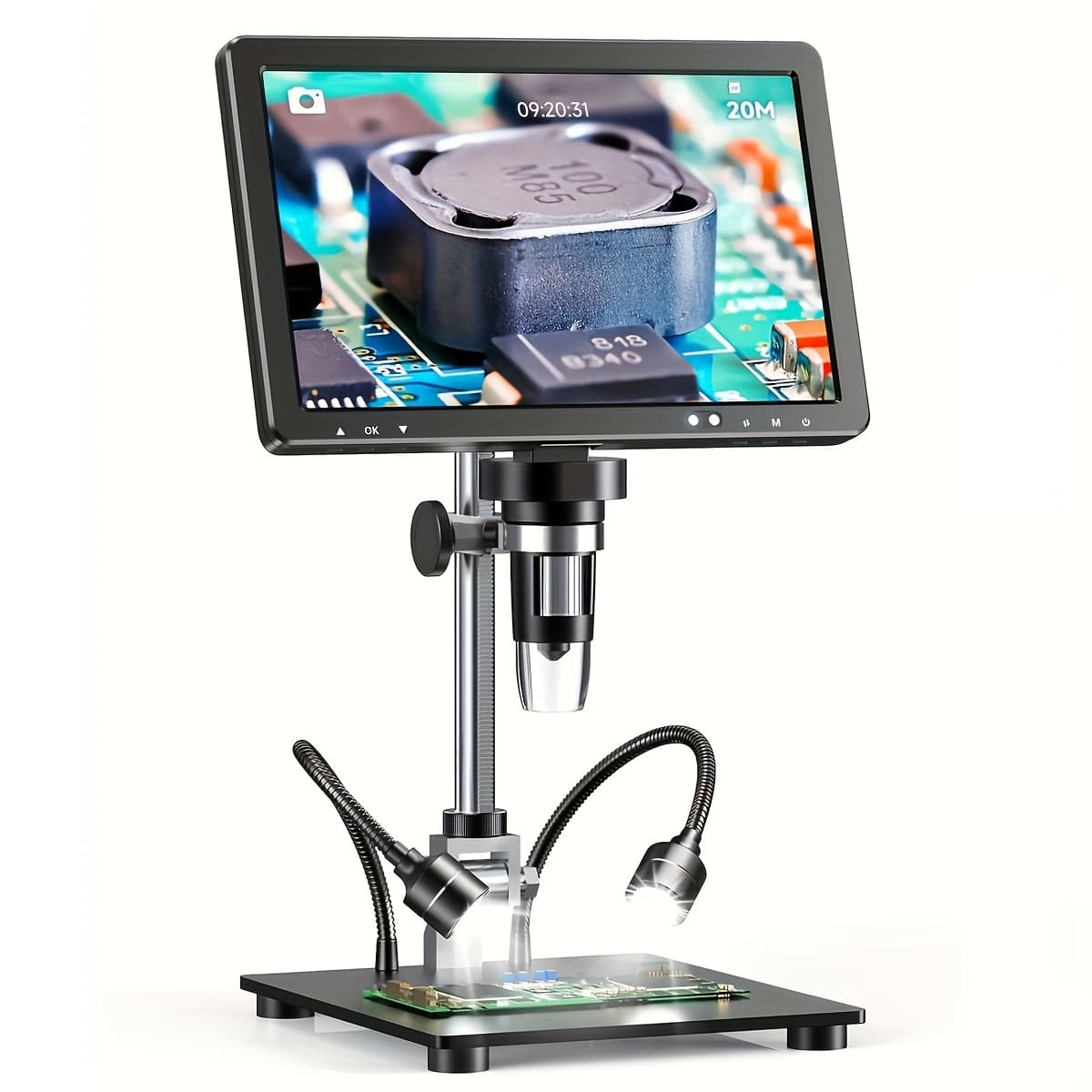 TEMU 10.1'' Hdtv Digital Microscope, Coin Microscope With Ips Screen, 20mp Soldering Microscope For Electronics With 10.4'' Stand, Pc View