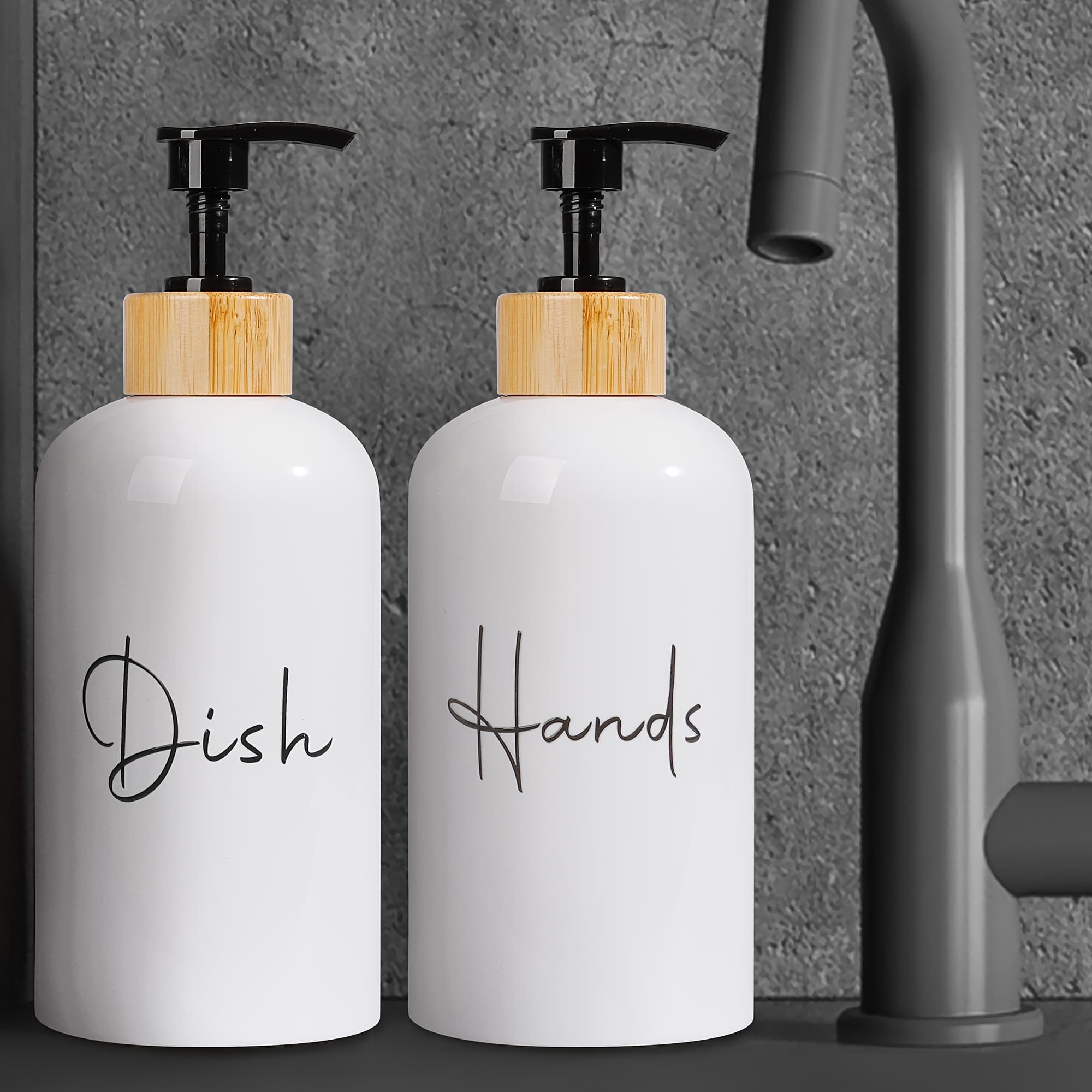 TEMU 2pcs 500ml Letter Graphic Soap Dispensers - Versatile For Kitchen & Bathroom, R Leak-proof, Easy Refill & Clean, Decor Storage Solution Black And White, Christmas/halloween Gift Decoration