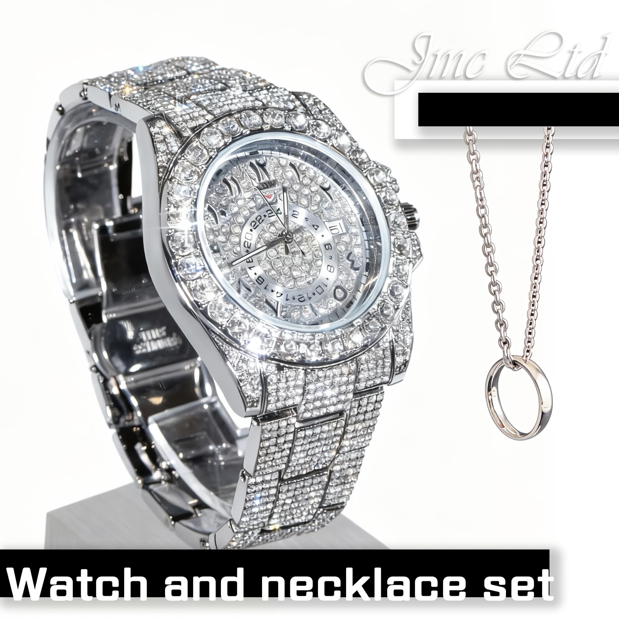 TEMU Luxury Hip Hop Bling Watch West Style Wristwatch, High-end -the-dark For Rappers, Christmas Valentine's Thanksgiving Gifts, Men's Watch Set With Necklace