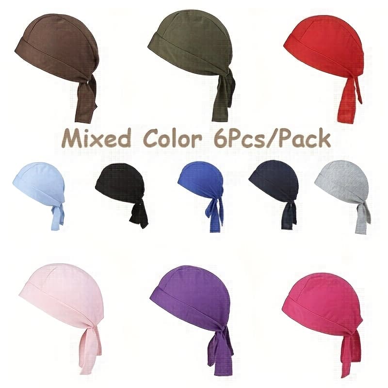 TEMU Set Of 6 Men's Outdoor Sports Breathable Mesh Solid Color Headscarves, Long Tail Headband Collection European And American Hip-hop Street Style