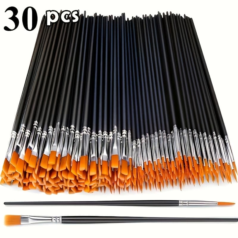 TEMU 30pcs Paintbrush Set, Suitable For Oil Painting, Watercolor, Canvas, , And Nail Art - For Artists And Hobbyists!