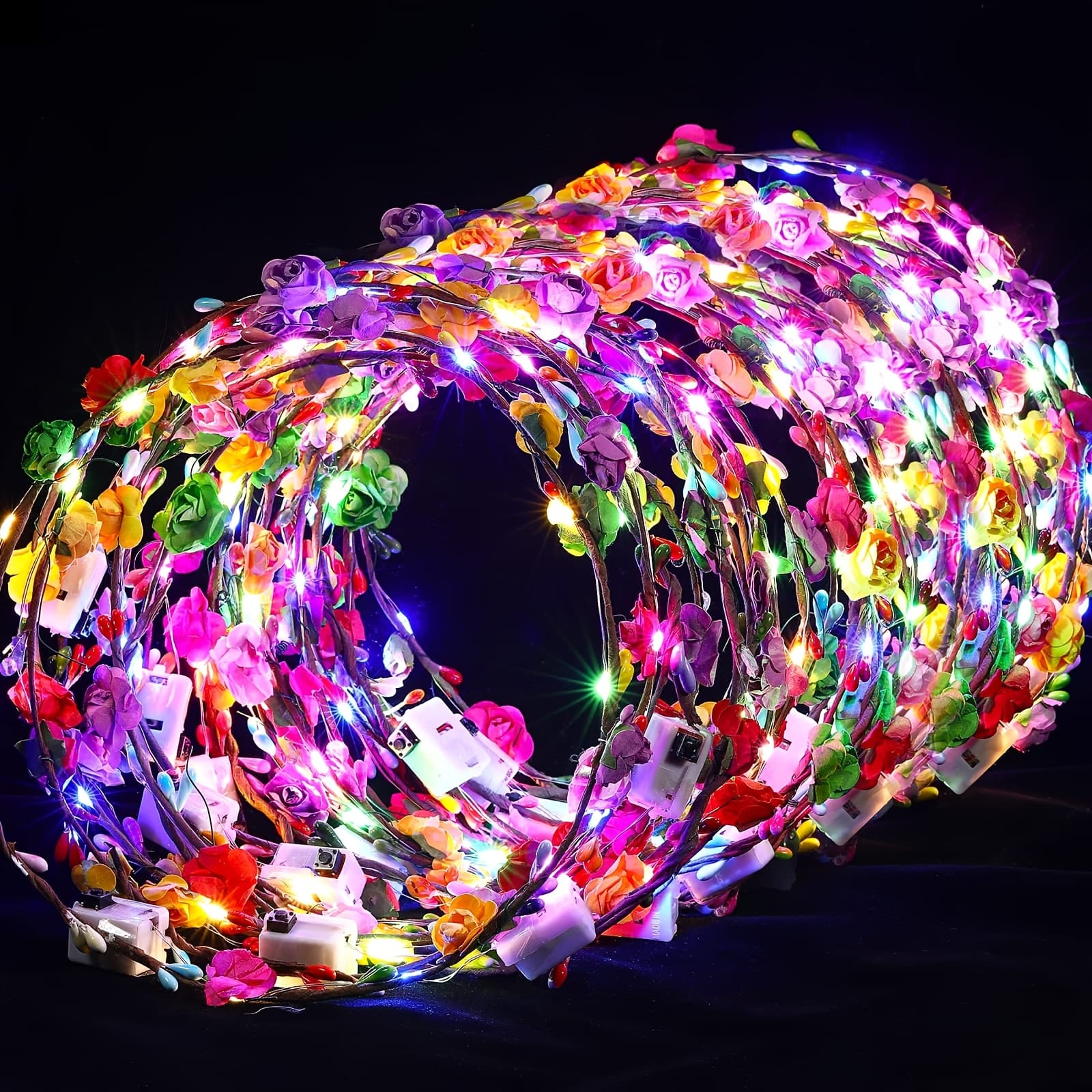 TEMU 100pcs Led Flower Crown Headband, Multi-item Party Favor Packs, Light Up Fairy Hair Jewelry Floral Headpiece Wreath For Women Styling, Wedding, Birthday Party, Holiday (rose)