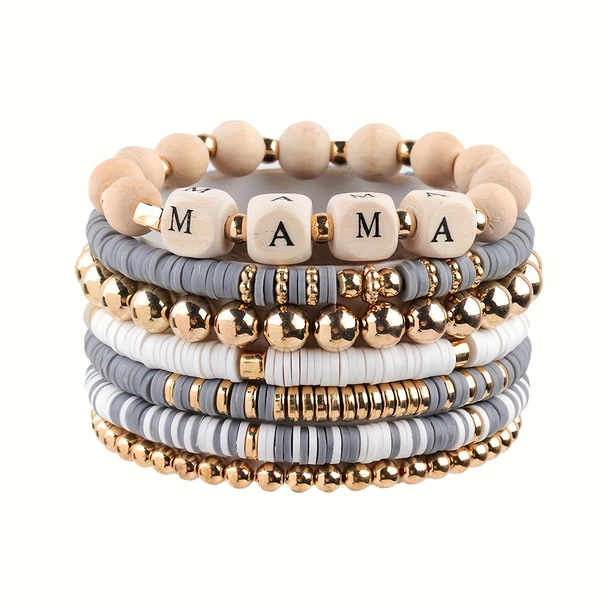 TEMU 7pcs Surfer Bracelet Set Colorful Beaded Stretch Clay Stackable Bohemian Disc Aesthetic Ladies Summer Beach Jewelry Birthday Gift
