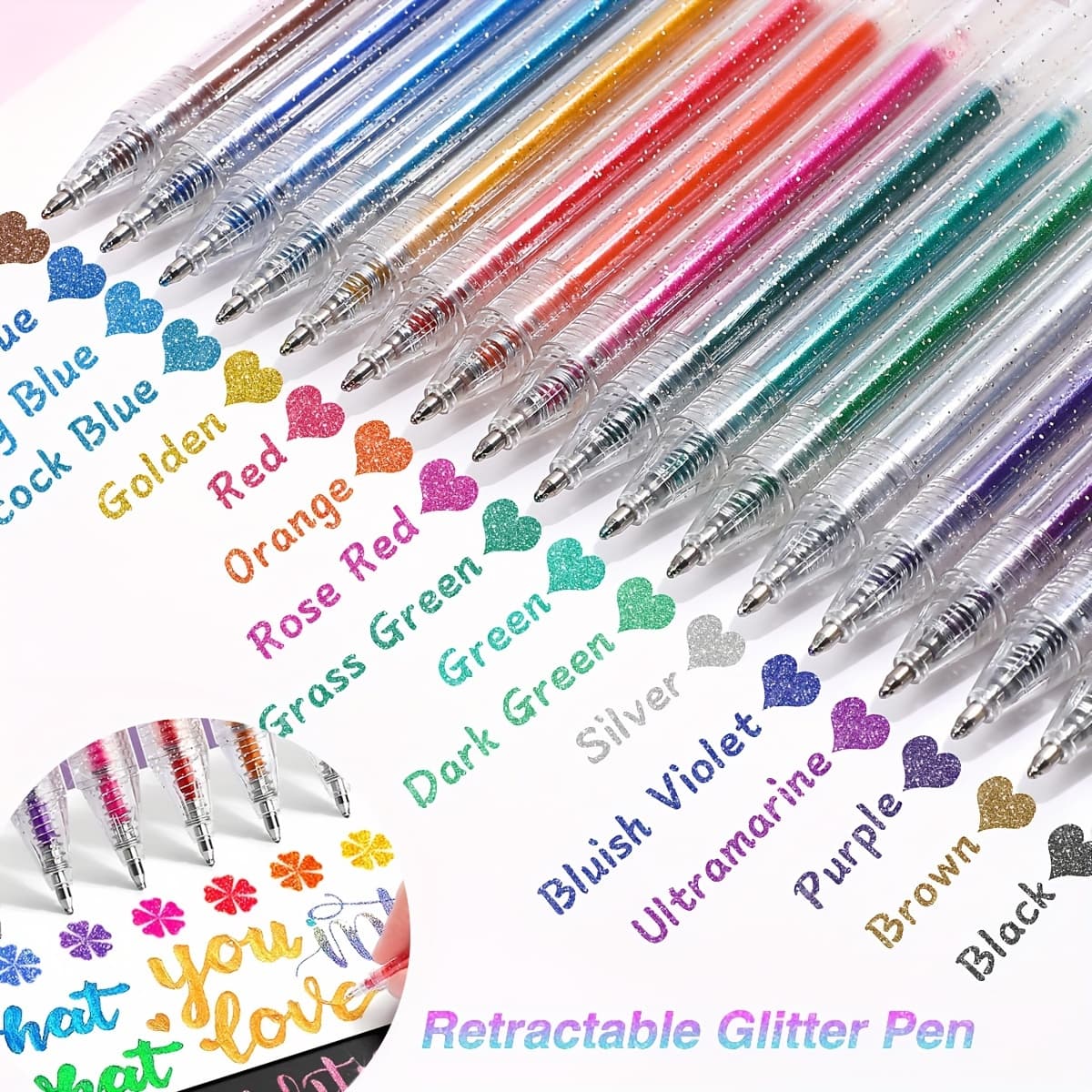 TEMU 18 Color Glitter Gel Pen Pastel Metal Plastic Highlighter Office School Art Drawing Glitter Pens Gel Pen Sets