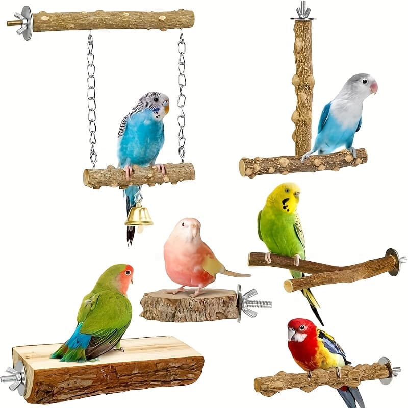 TEMU 6pcs Parrot Station Stick Swing, T-shaped Platform Frame, Platform Jumping Combination Toy, Grinding Teeth And Mouth Toy