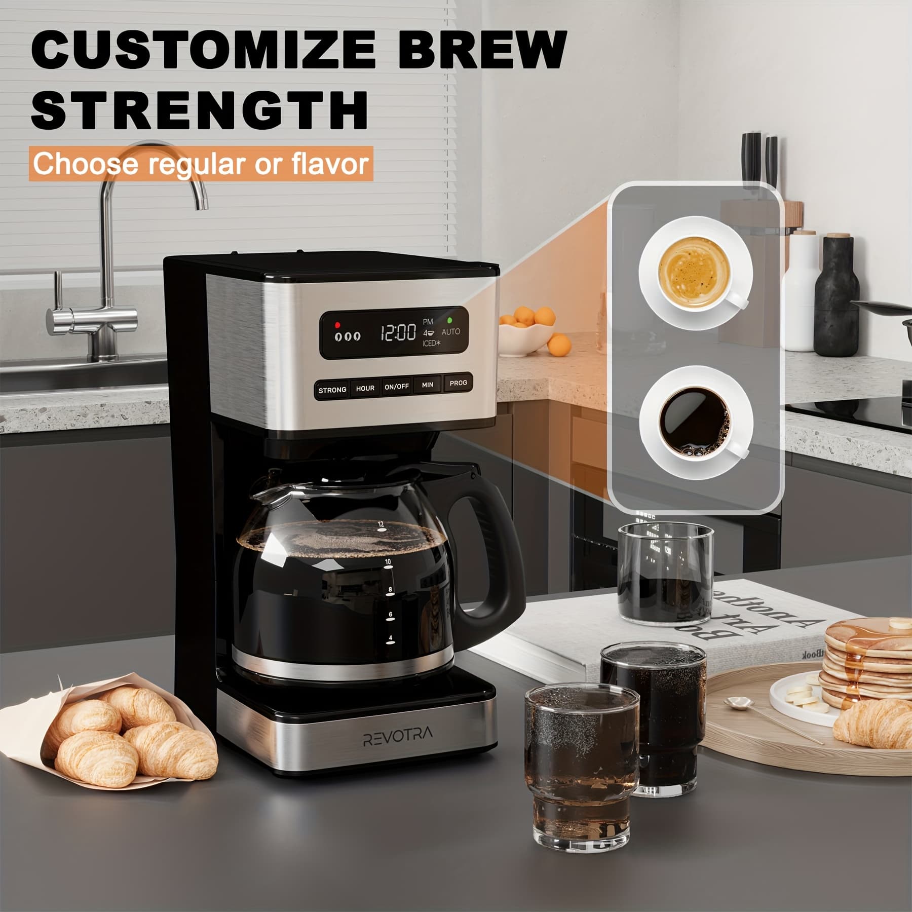 TEMU 12-cup Programmable Coffee Maker, Regular And Drip Coffee Machine, 1-4 Cup And Iced Coffee Setting, 24h Timer, Auto Shut-off, , Pause And Serve