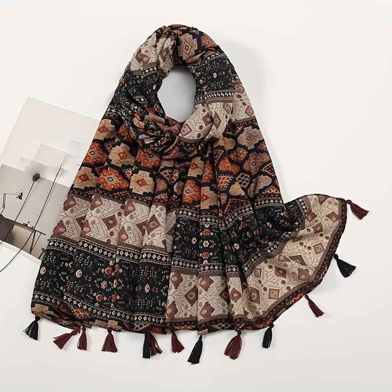 TEMU Women's Autumn Winter New Ethnic Style Tassel Sunscreen Printed Scarf Lake Travel Warm Shawl