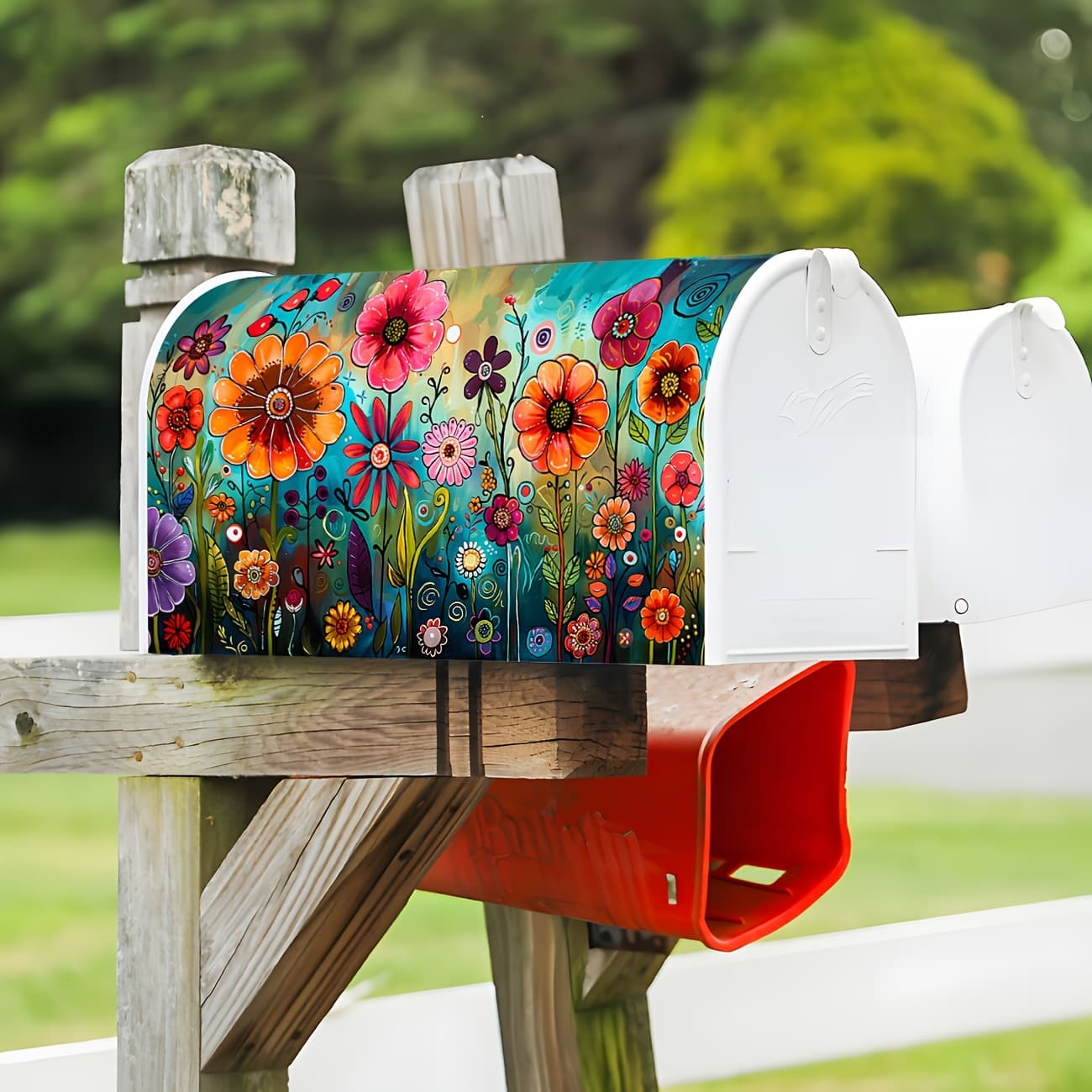 TEMU Colorful Abstract Floral Mailbox Cover - Standard Size 21" X 18", Durable Fabric, Perfect For Garden & Outdoor Decor