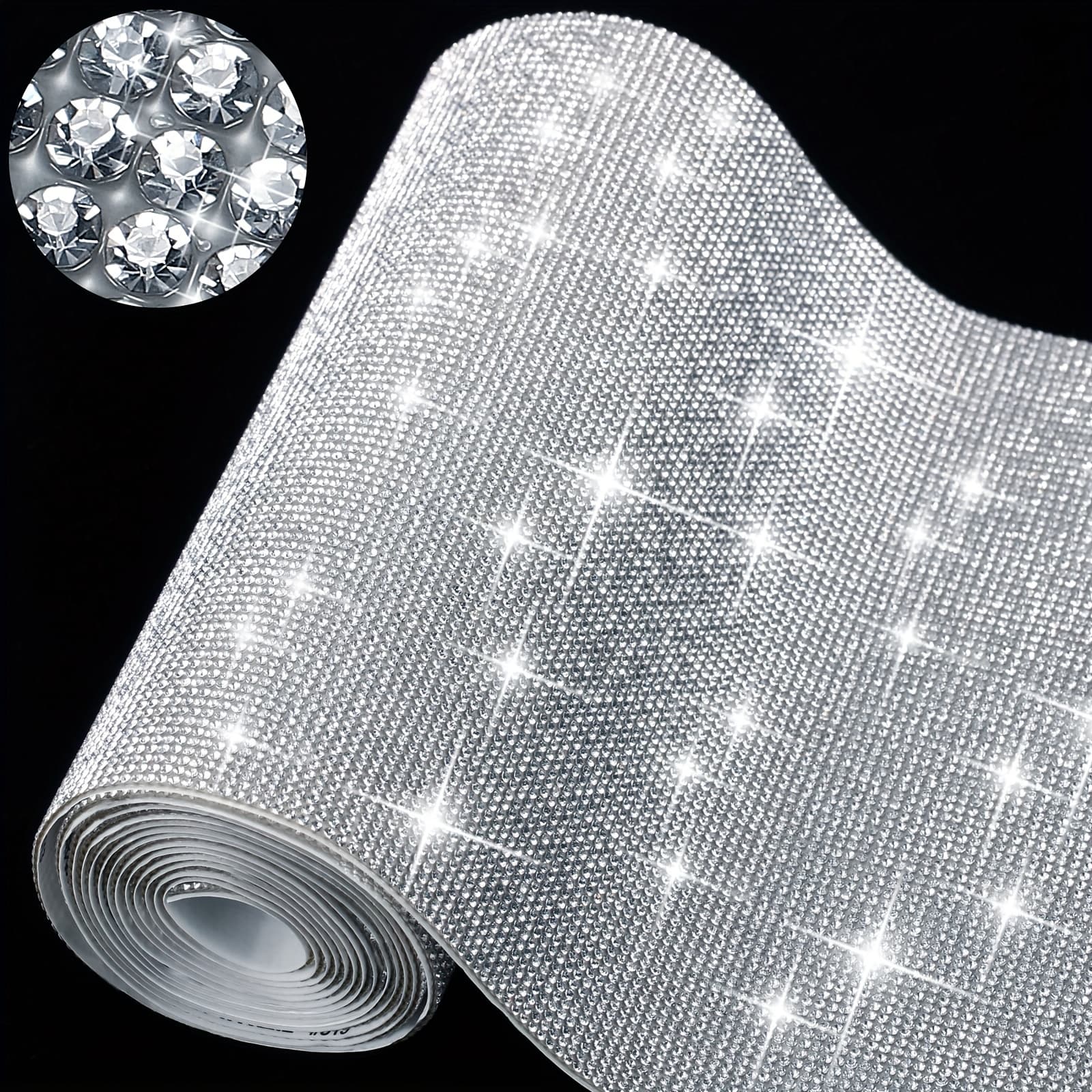 TEMU 81000pcs 2mm 78.7 X 7.87 Inch Bling Rhinestones Crystal Sheet, Self Adhesive Crystal Diamond Gem Sticker For Car Decoration, Clothing, Craft(white)