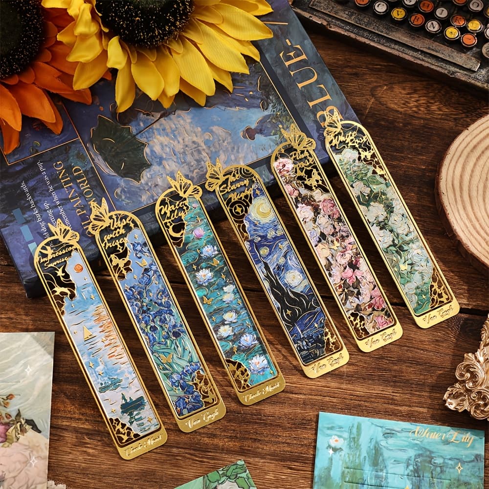 TEMU 6-pack Golden Hollow Metal Bookmarks Van Monet Painting Theme, Elegant Book Markers For Book Lovers, Readers, Teachers And Writers (unique Birthday/christmas Gifts For Adults And Students)