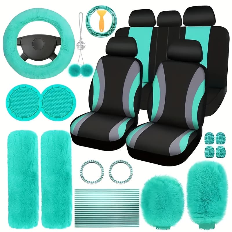 TEMU Pink Car Interior Set For Women -45pcs Car Seat Set Plush Pendant Steering Wheel Auto Accessories Interior Set For All , In A Of Colors, Christmas Gifts