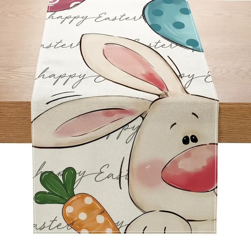 TEMU 1pc, Linen Easter Bunny And Carrot Table Runner - Rectangular Table Decor For Spring Seasonal Dining Decoration 13x48/13x72/13x108/inch