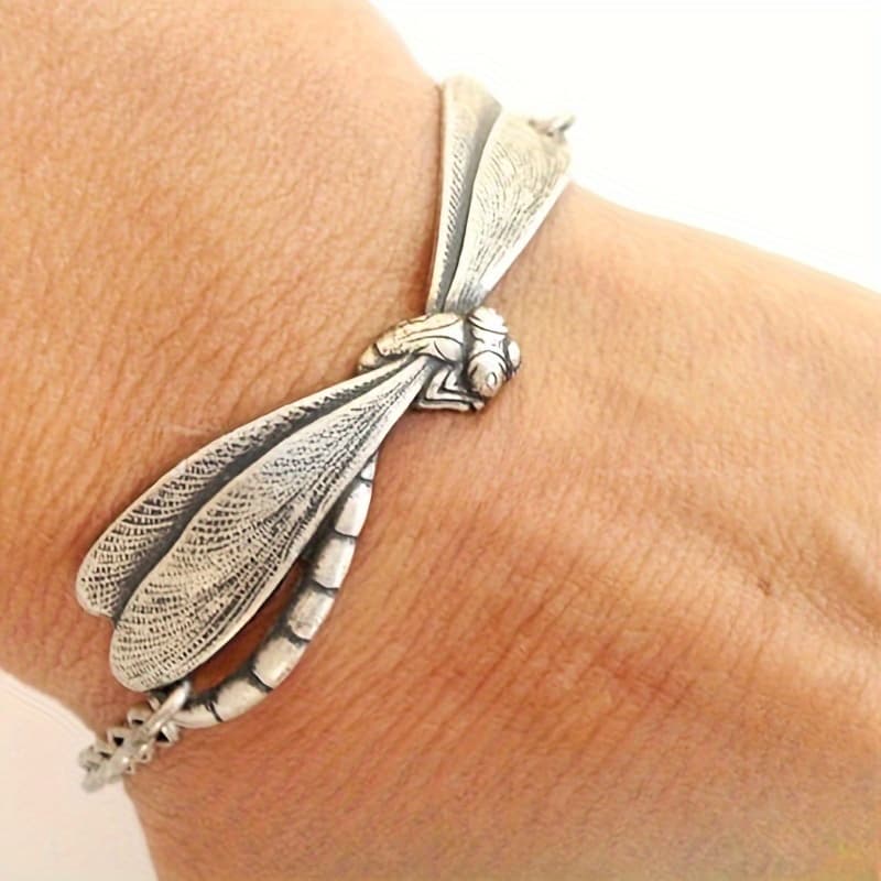 TEMU 925 Silver Vintage Bohemian Dragonfly Bracelet For Women, With A Pendant, With A Safety Chain, Suitable For Daily Wear And Vacation, Versatile Summer Jewelry Gift