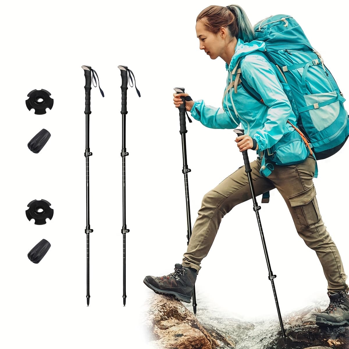TEMU 2pcs Durable Telescopic Multifunctional Aluminum Trekking Poles, Ultra Light Alloy Men's And Women's Trekking Pole, Aluminum Alloy Hiking Stick Stick