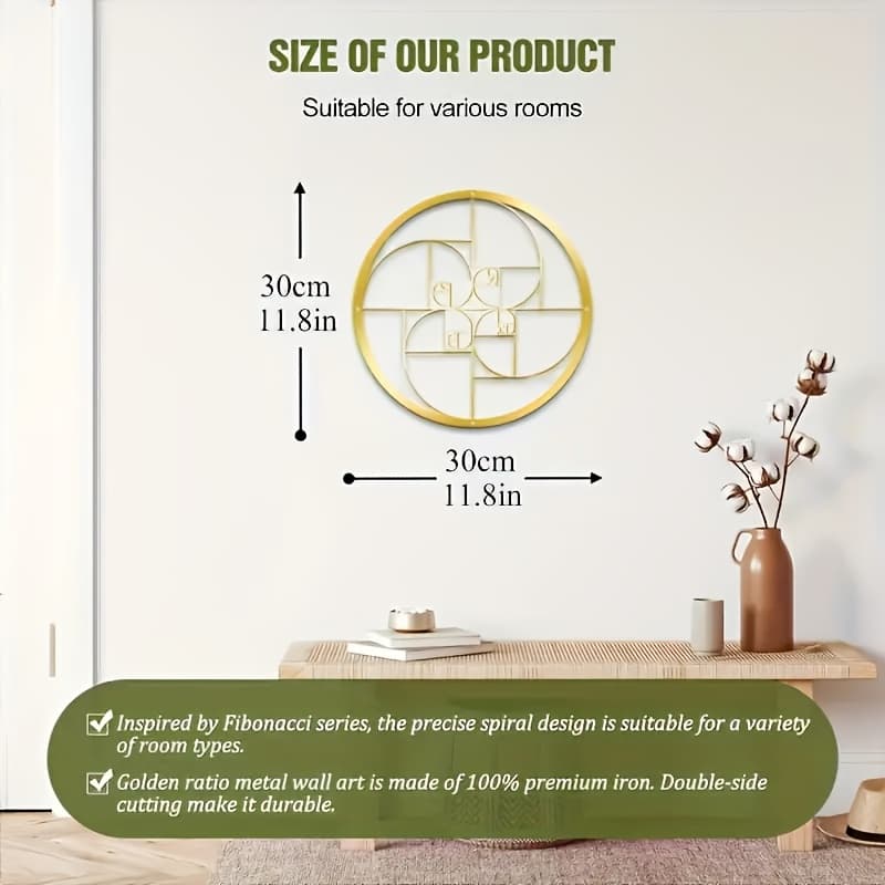 TEMU Spiral Metal Wall Art - Golden Mathematical Inspired Decor For Living Room, Office, Outdoor And Indoor Spaces - Suitable For Balcony, Garden, Kitchen Decoration 2d Crafts