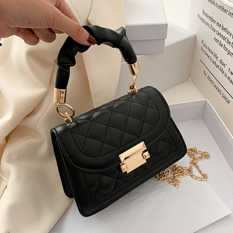 TEMU Grid Pattern Chain Crossbody Bag, Handheld Small Square Purse