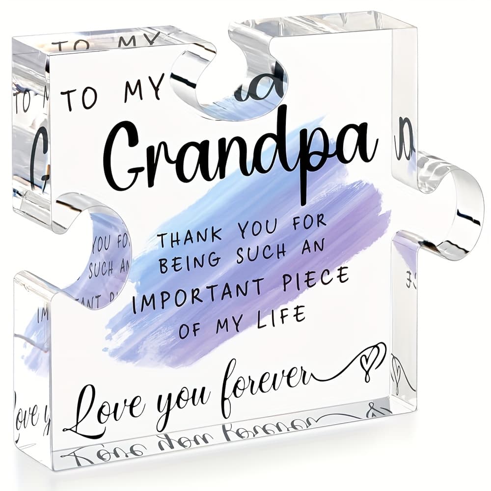 TEMU 2d Flat, Grandpa Puzzle - Engraved Name/date/ Acrylic Block - Birthday & Thanksgiving Gift For Grandfathers, Day Keepsake, Tabletop Display Piece With (irregular Shape)