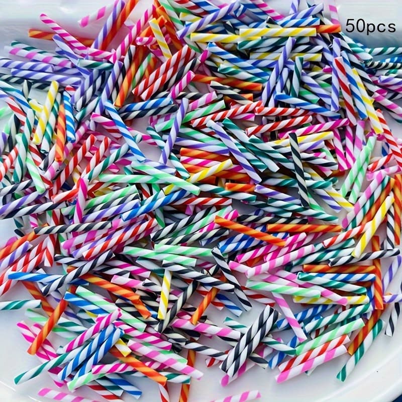 TEMU 50pcs Per Pack Of Polymer Clay Lollipop Ornaments Additions Hair Clip Hair Additions Jewelry Making Material Additions Shoe Hat Patch Cream Glue Additions Handmade Materials