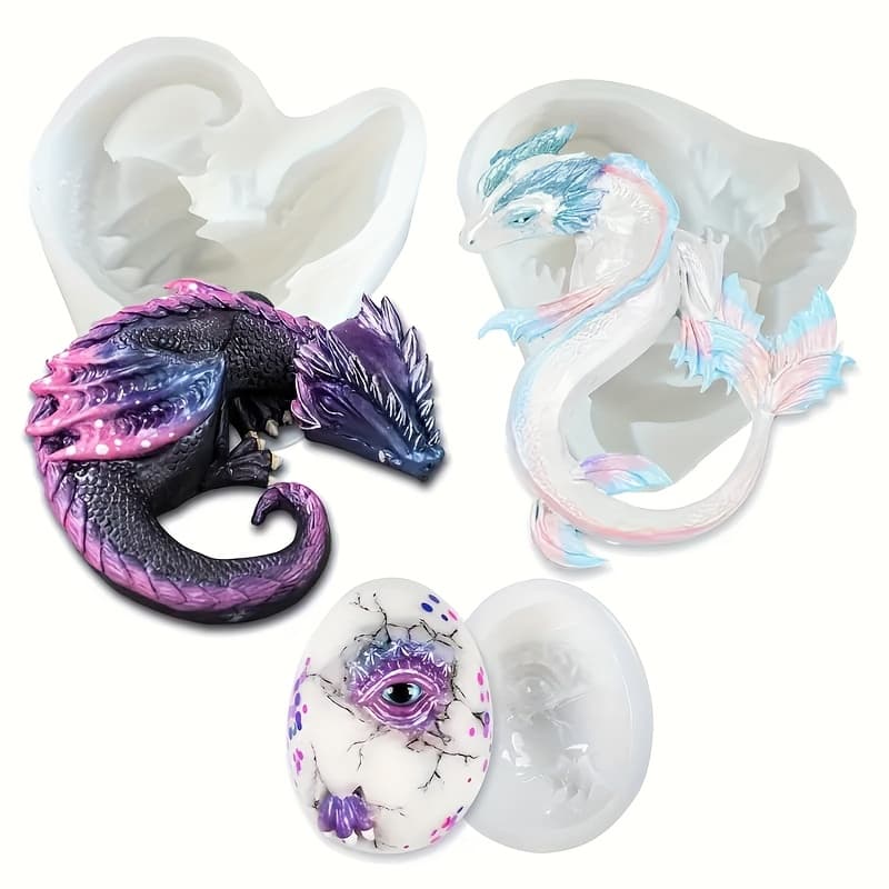 TEMU 3pcs Dragon Silicone Molds For Resin And - Dragon Egg Shaped Mold For Decorating, Soap Making, Epoxy Resin Casting, And Home Decor